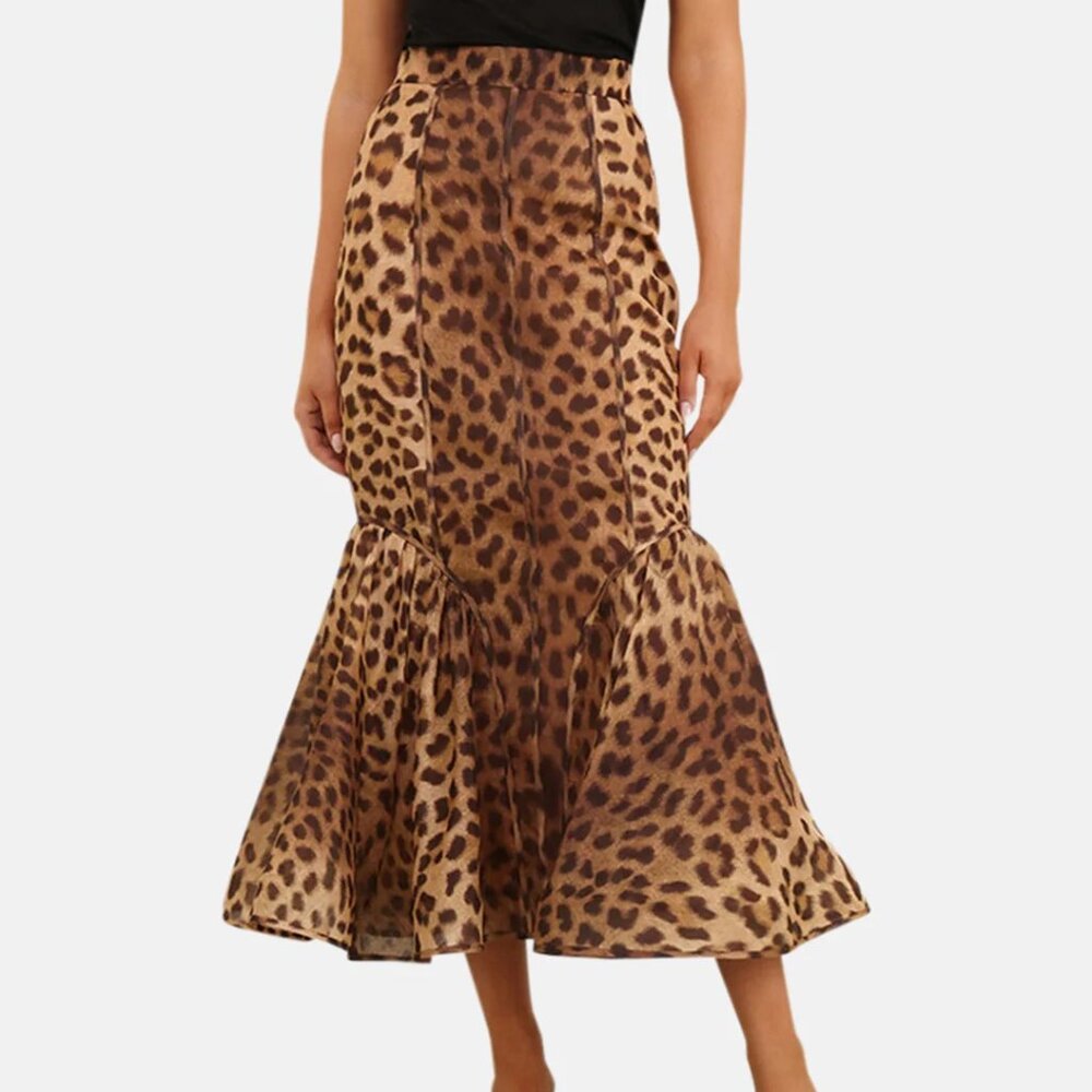Zimmermann Brown Leopard-Print Midi Skirt size 1